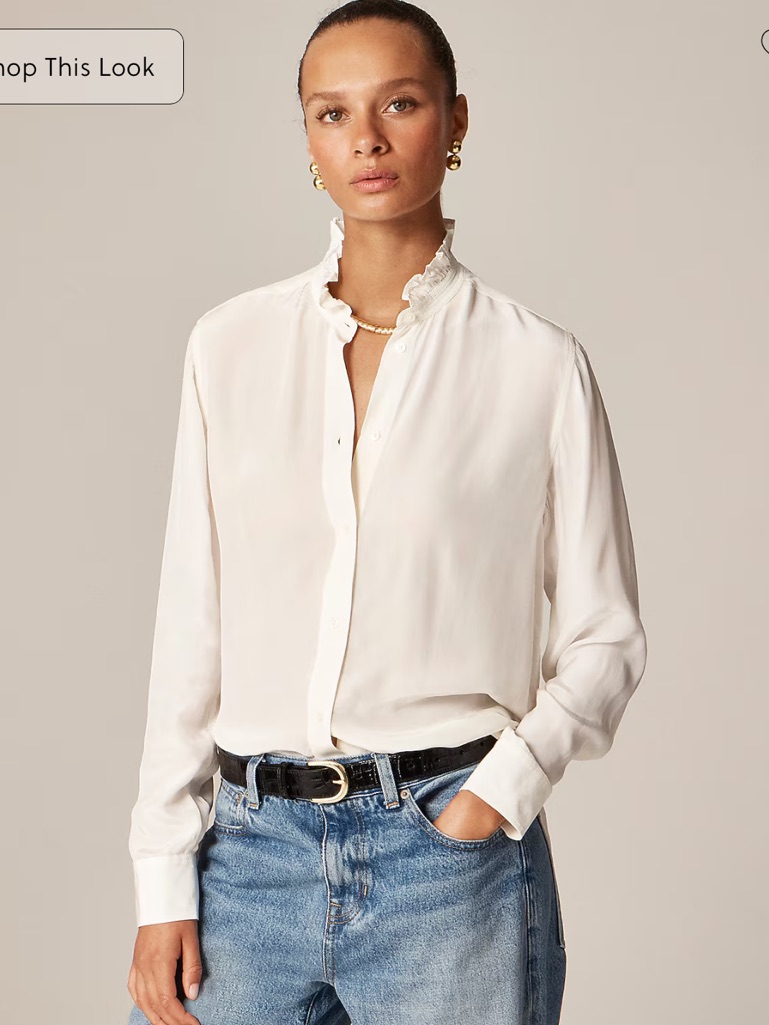 J Crew Jules Ruffle-Collar Shirt In Crepe De Chine